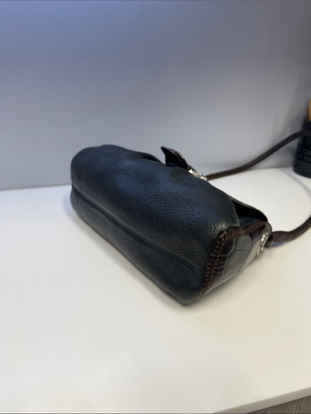 BRIGHTON Vintage Brown and Black Croc-Accent Shoulder Bag - Picture 8 of 12